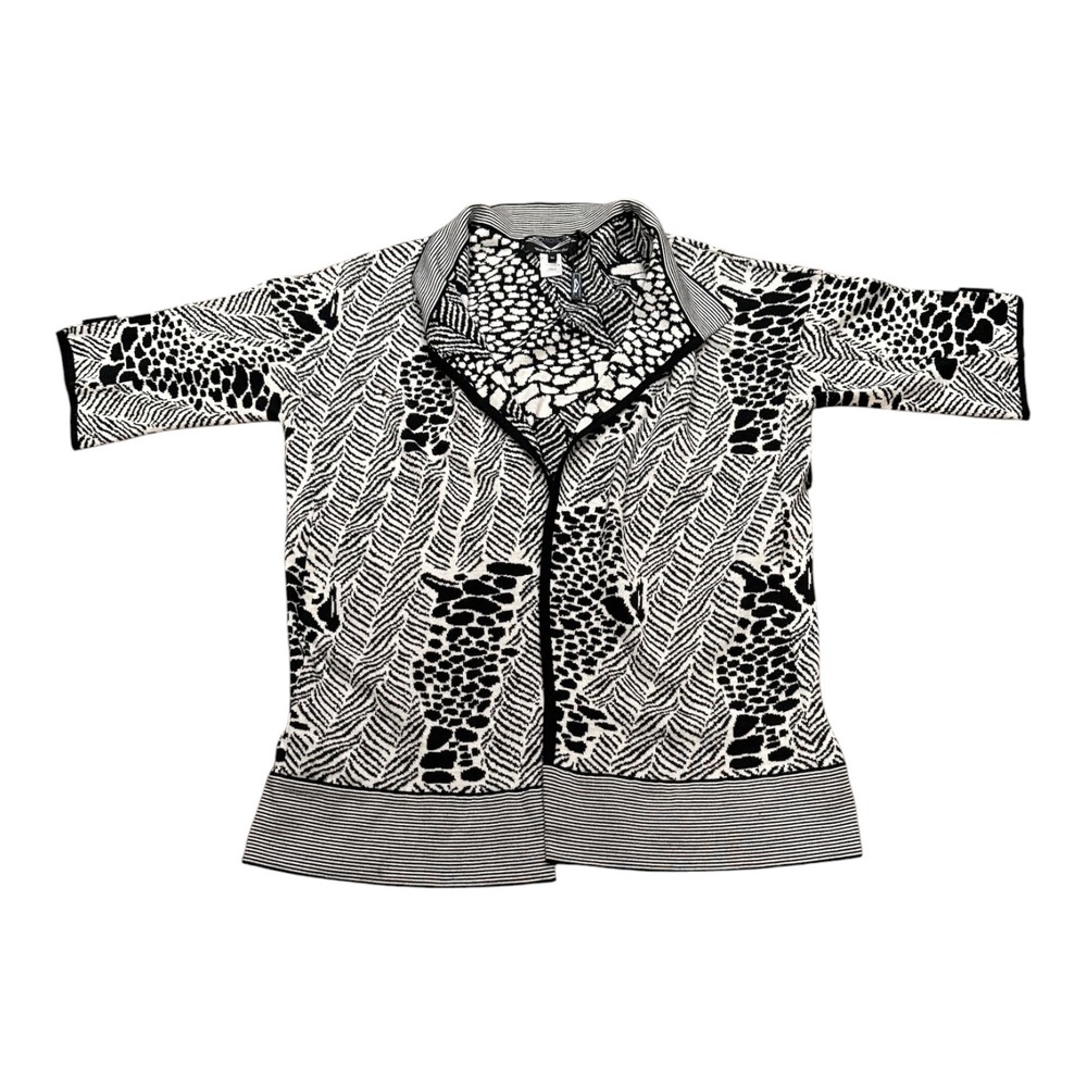 Angel Design by Sabri Ozel Wool Blend Animal Print Cardigan Black White Medium